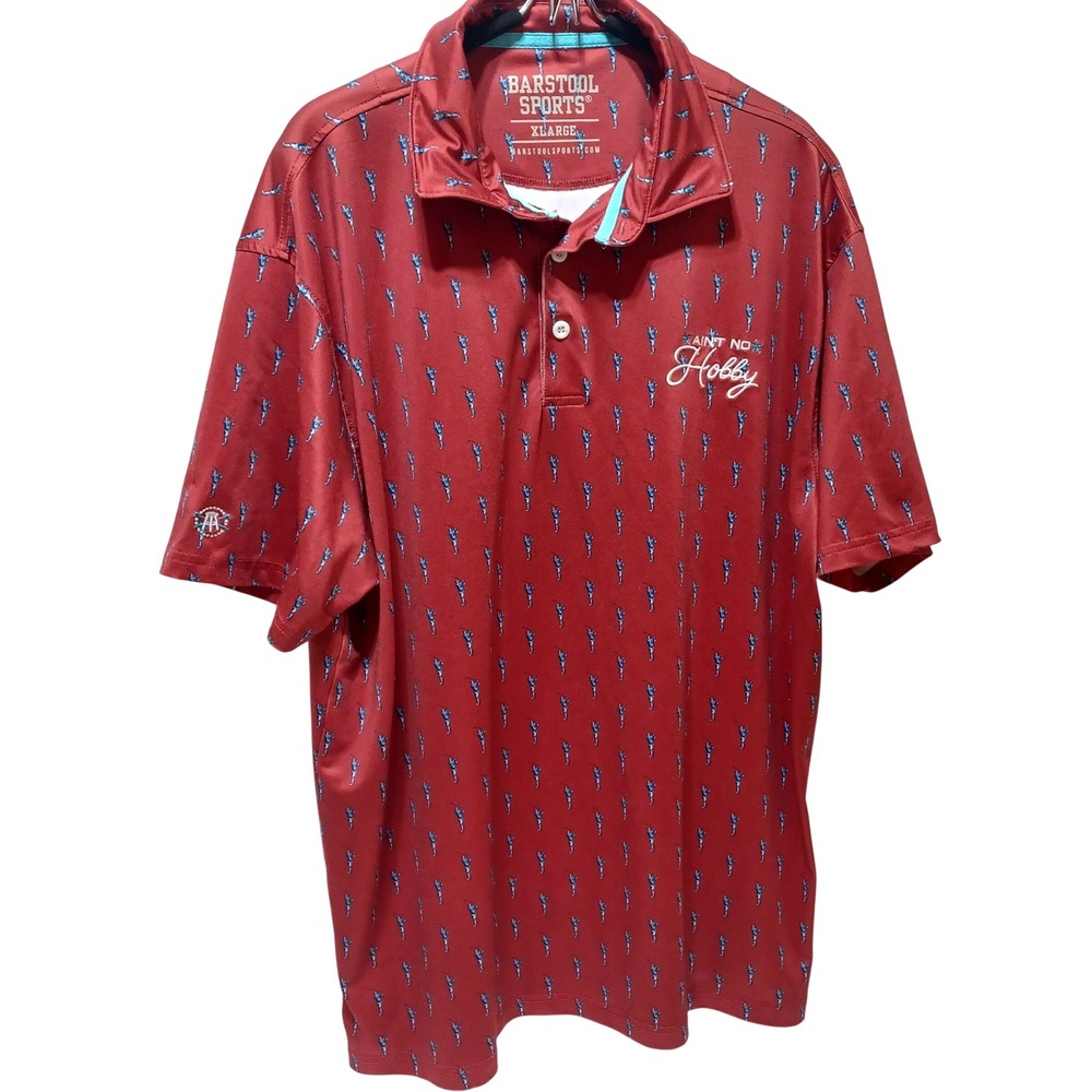 Barstool Sports Mens XL‎ Red Golf Polo Aint No Hobby Performance Athletic Preppy